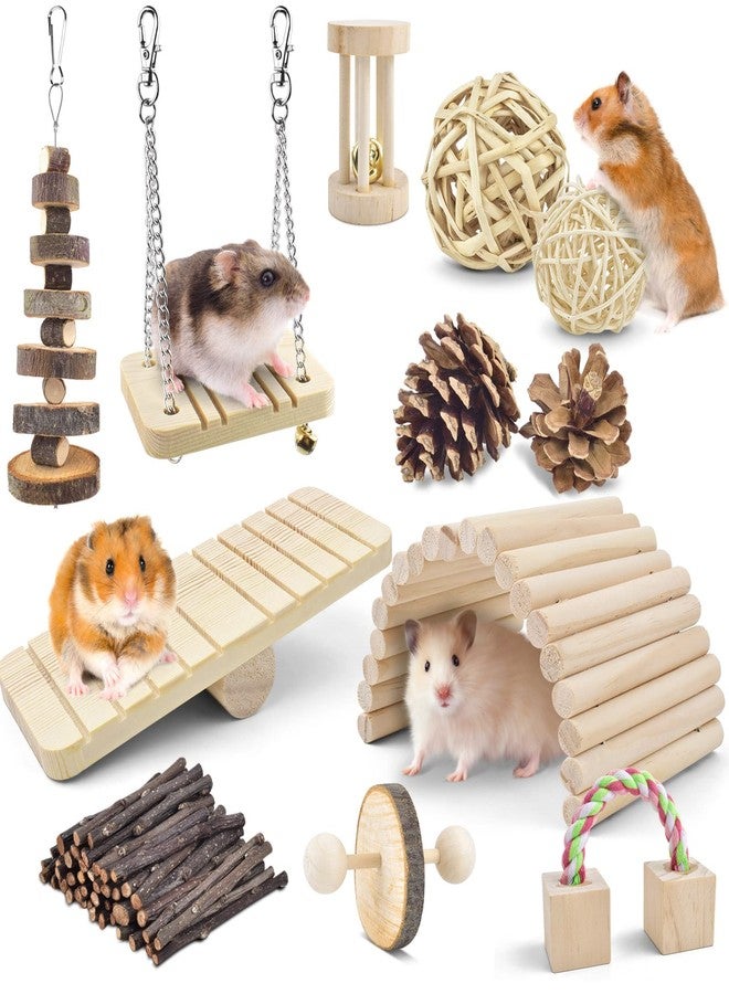 ERKOON New 12 Pack Hamster Chew Toys Gerbil Rat Guinea Pig Chinchilla Chew Toys Accessories, Natural Wooden Dumbbells Exercise Bell Roller Teeth Care Molar Toy for Rabbits Bird Rabbits Hamster Gerbil - Image 1